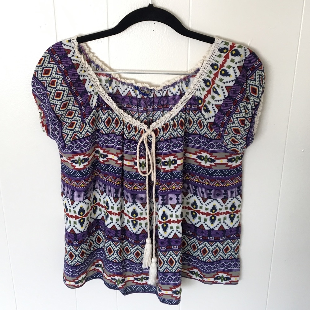 Boho Top, semi-crop, tribal pattern